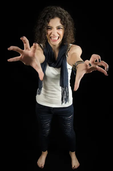 Aggressive Young Woman With Hands In Grabbing Position — Stock Photo, Image