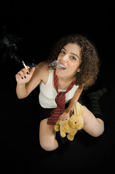 Teen-Looking Young Woman Smoking — Stock Photo, Image