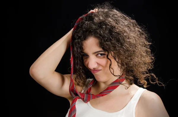 Funny Young Woman Playing With Tie — Stock Photo, Image