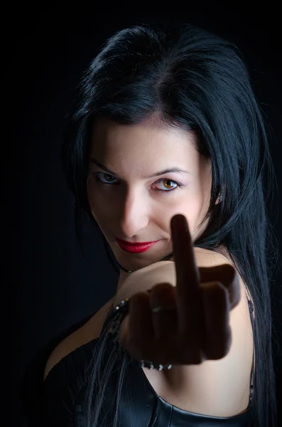 Woman Showing Middle Finger — Stock Photo, Image