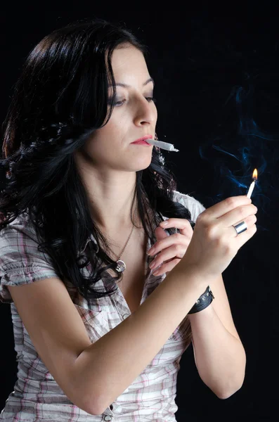 Woman Lighting Up a Cannabis Joint — Stock Photo, Image