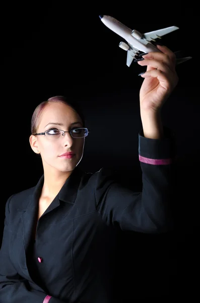 Woman With Model Airplane — Stock Photo, Image