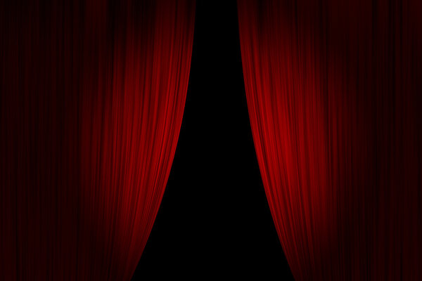 Rode theater gordijnen geopend — Stockfoto