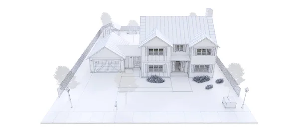 近代的な白い美しい家 3Dイラスト — ストック写真
