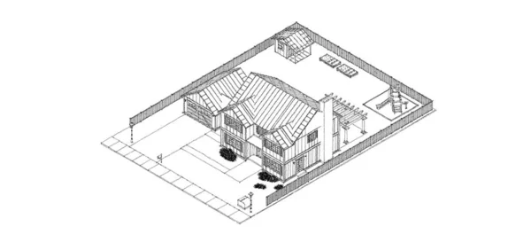 现代漂亮的房子 小木屋的设计 3D插图 — 图库照片