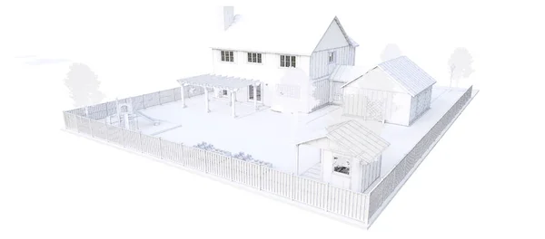 近代的な白い美しい家 3Dイラスト — ストック写真
