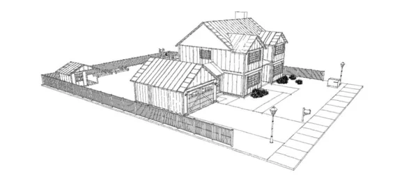Современный Красивый Дом Коттедж Дизайн Скеш Иллюстрация — стоковое фото