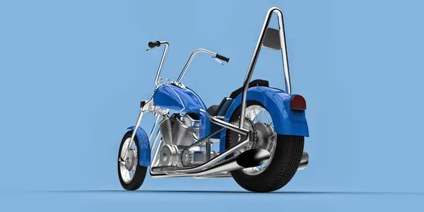 Motocicletta Personalizzata Classica Blu Isolata Sfondo Azzurro Rendering — Foto Stock