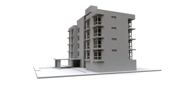 Eigentumswohnung Modell Weißer Farbe Mit Transparenter Brille Mehrfamilienhaus Darstellung — Stockfoto
