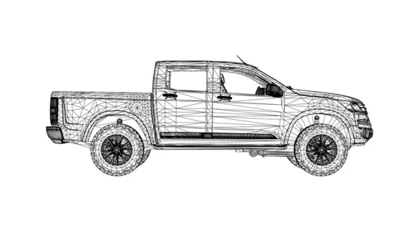 Camionnette Sur Fond Blanc Lignes Reliées Des Points — Image vectorielle