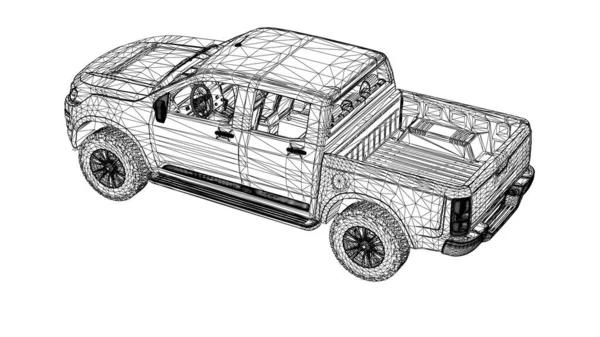 Camionnette Sur Fond Blanc Lignes Reliées Des Points — Image vectorielle