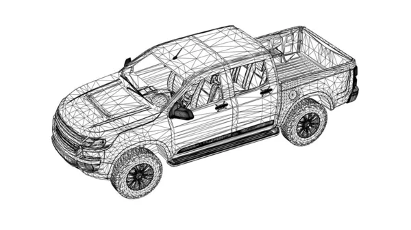 Camionnette Sur Fond Blanc Lignes Reliées Des Points — Image vectorielle