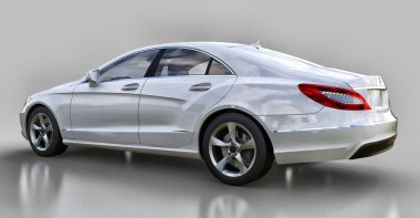 Gri bir arka plan üzerinde beyaz Mercedes Benz Cls Coupe. 3D render