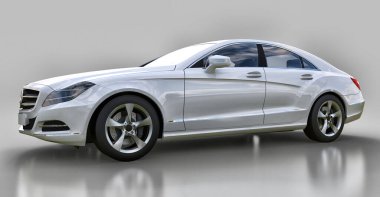 Gri bir arka plan üzerinde beyaz Mercedes Benz Cls Coupe. 3D render