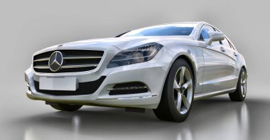 Gri bir arka plan üzerinde beyaz Mercedes Benz Cls Coupe. 3D render
