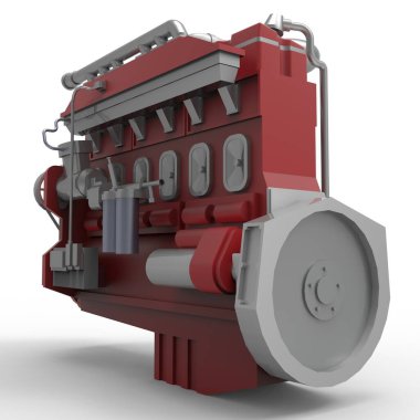 Beyaz bir arka plan üzerinde izole büyük dizel motor. 3D çizim.