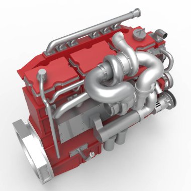 Beyaz bir arka plan üzerinde izole büyük dizel motor. 3D çizim.