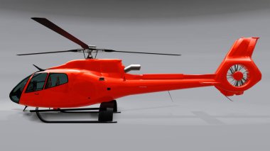Kırmızı helikopter gri arka planda izole edildi. 3d illüstrasyon