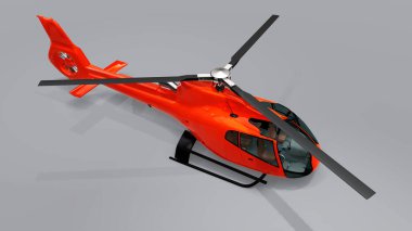 Kırmızı helikopter gri arka planda izole edildi. 3d illüstrasyon