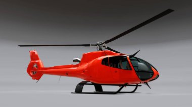 Kırmızı helikopter gri arka planda izole edildi. 3d illüstrasyon