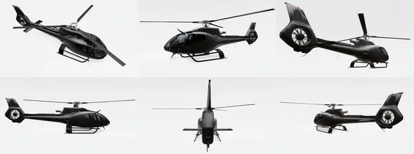 Réglez Hélicoptère Noir Isolé Sur Fond Blanc Illustration — Photo