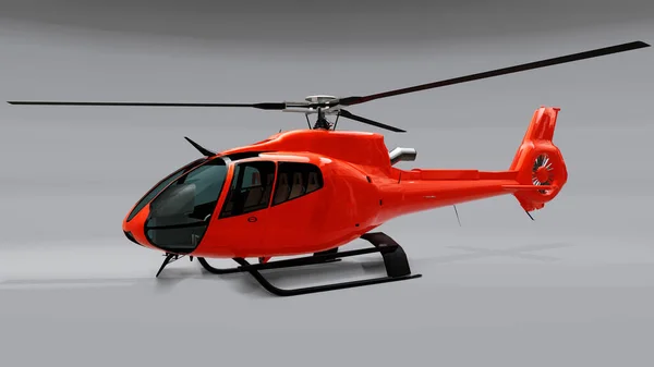 Helicóptero Vermelho Isolado Fundo Cinzento Ilustração — Fotografia de Stock