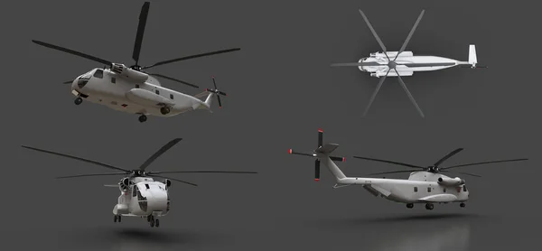 Impostare Trasporto Militare Elicottero Soccorso Sfondo Grigio Illustrazione — Foto Stock