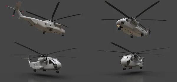 Set Military Transport Rescue Helicopter Grey Background Illustration — Stockfoto