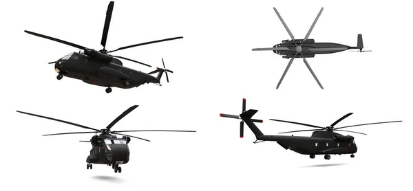 白い背景に軍用輸送や救助ヘリコプターを設定します 3Dイラスト — ストック写真