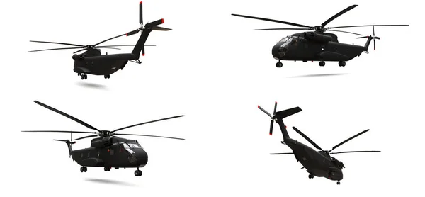 Definir Transporte Militar Helicóptero Resgate Fundo Branco Ilustração — Fotografia de Stock