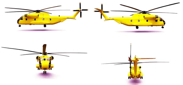 Set Military Transport Rescue Red Helicopter White Background Illustration — Stockfoto