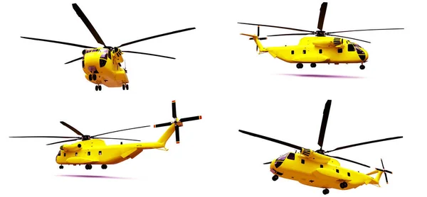 Set Military Transport Rescue Red Helicopter White Background Illustration — Stock Fotó