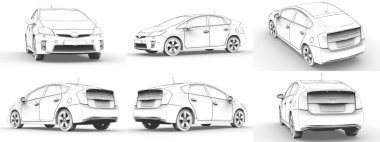 Melez aile arabasının üç boyutlu modelini beyaz arka plana çizilmiş kalem şeklinde ayarla. 3d oluşturma