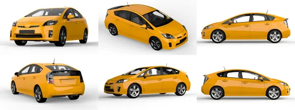 Defina Carro Híbrido Familiar Moderno Amarelo Fundo Branco Com Uma — Fotografia de Stock