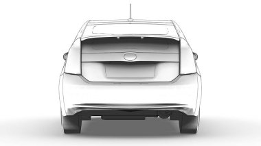 Melez aile arabasının üç boyutlu modeli beyaz arka planda kalem çizimi. 3d oluşturma