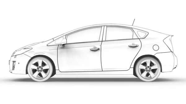 Трехмерная Модель Гибридного Семейного Автомобиля Стилизованного Карандашным Рисунком Белом Фоне — стоковое фото