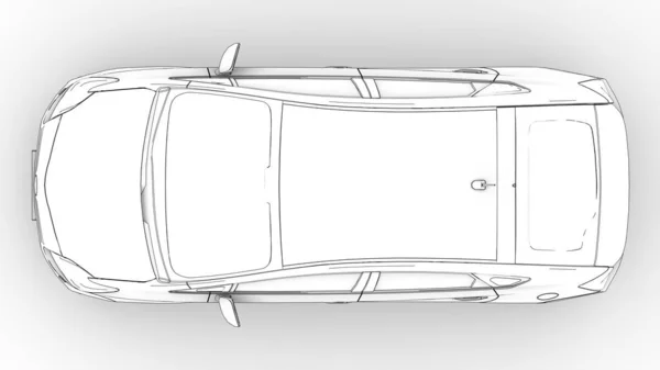 Driedimensionaal Model Van Een Hybride Familie Auto Gestileerde Potlood Tekening — Stockfoto