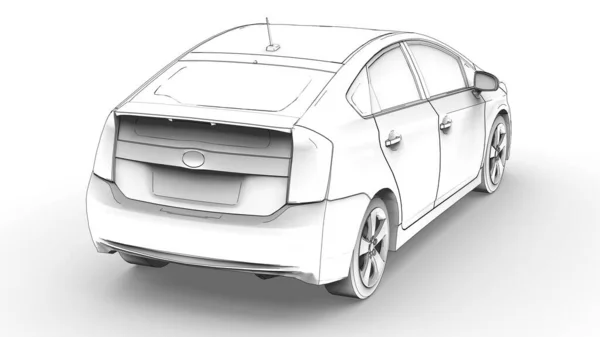 Трехмерная Модель Гибридного Семейного Автомобиля Стилизованного Карандашным Рисунком Белом Фоне — стоковое фото