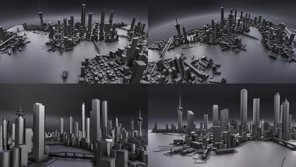 Встановлює Тривимірний Ландшафт Сучасного Міста Величезне Планування Мегаполісу Візуалізація — стокове фото