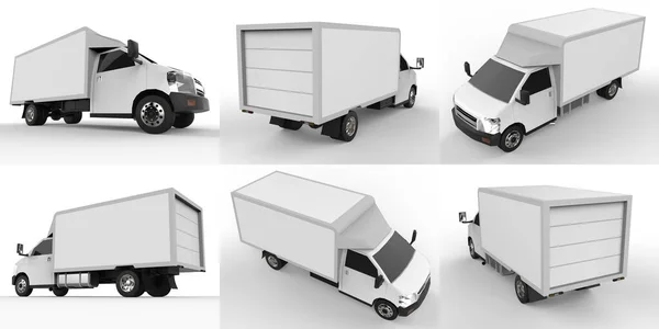 Ustaw Białą Ciężarówkę Dostawa Samochodów Dostawa Towarów Produktów Punktów Sprzedaży — Zdjęcie stockowe
