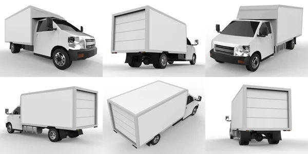 Ustaw Białą Ciężarówkę Dostawa Samochodów Dostawa Towarów Produktów Punktów Sprzedaży — Zdjęcie stockowe