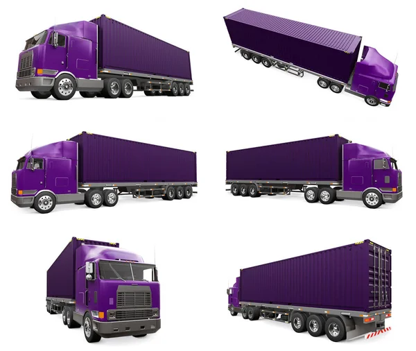 Conjunto Gran Camión Retro Púrpura Con Una Parte Dormida Una — Foto de Stock