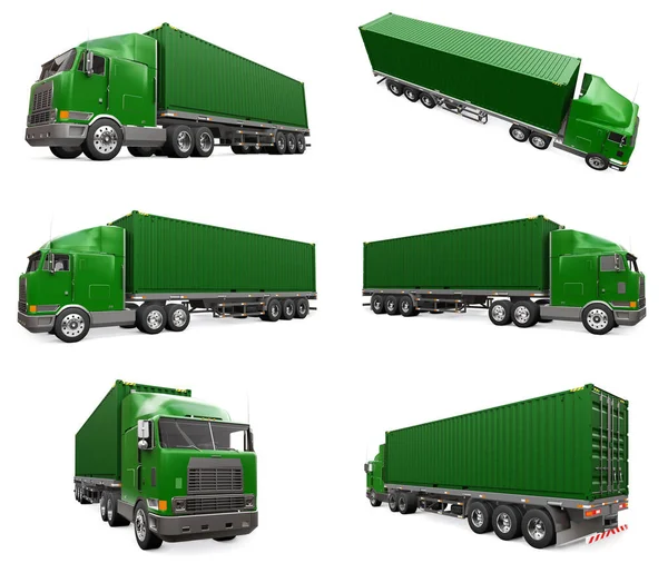 Ställ Stora Retro Grön Lastbil Med Sovdel Och Aerodynamisk Förlängning — Stockfoto