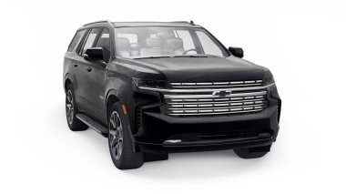 Tula, Rusya. 4 Kasım 2021, Chevrolet Tahoe siyah lüks araba beyaz arka planda izole edildi. 3d illüstrasyon