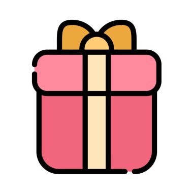 Yay ikonlu kırmızı pakette hediye. Düz çizgi vektör illüstrasyonu