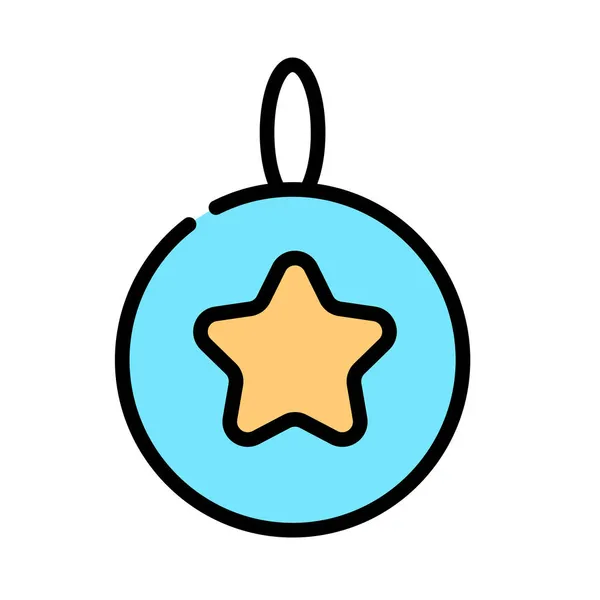 Christmas Ball Picture Star Icon Flat Line Vector Illustration — Stock Vector