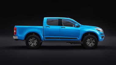 Siyah arka planda mavi pikap. 3d oluşturma