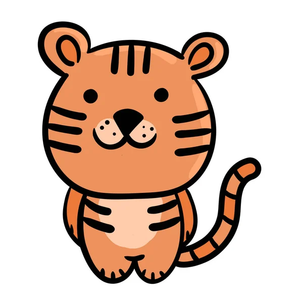 Icône Personnage Mignon Tigre Illustration Vectorielle Dessinée Main — Image vectorielle