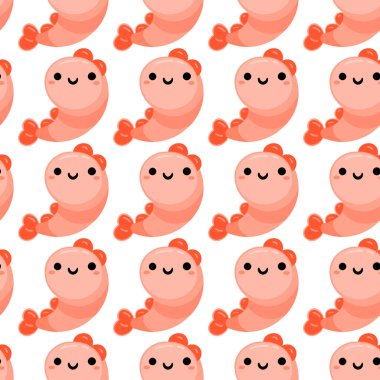 Şirin karides karidesleri dikişsiz desen. Karikatür hayvan geçmişi. Çocuklar, tekstil ve kumaş için vektör arkaplan.