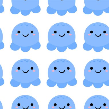 Şirin ahtapot kusursuz desen. Karikatür hayvan geçmişi. Çocuklar, tekstil ve kumaş için vektör arkaplan.